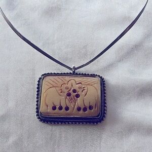 Boho Tribal Double Elephant Pendant Antique Silver Tone